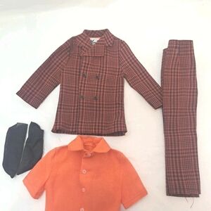 Vintage Ken #1473 VIP Scene Doll Outfit Red Plaid Suit Shirt Socks-1971-72